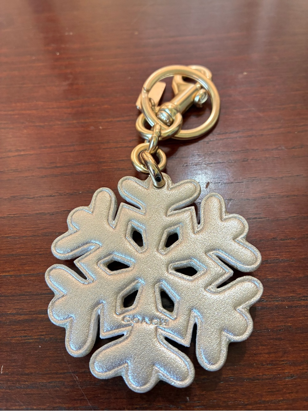 Coach Metallic Bronze Snowflake Key & Card Holder Charm - Picture 2 of 3